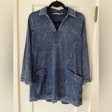 Soft Surroundings Dark Blue Collared Tunic with Pockets SZ Medium Mature V Neck