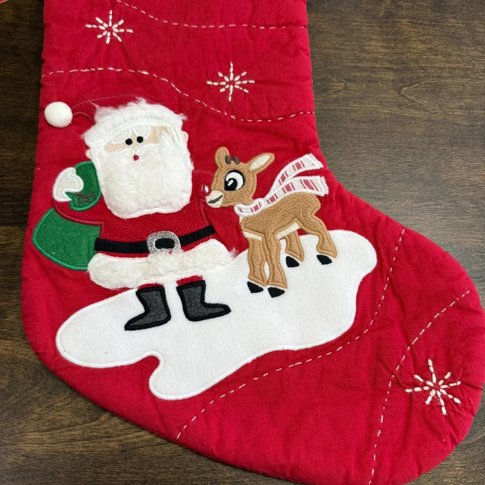 MEDIAS DE NAVIDAD ACOLCHADAS ROJAS PARA SANTA Y RUDOLFO GRANERO DE CERÁMICA PARA NIÑOS ~ SIN MONO Foto 4 de 4