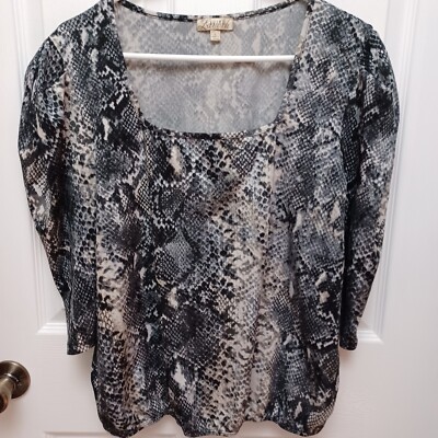 WOMEN'S LAVISH BLACK MULTICOLORED 3/4 SLEEVES BLOUSE SIZE LARGE