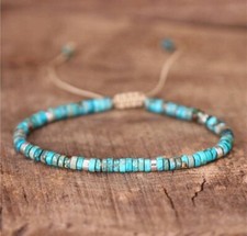 Natural Turquoise Stone Dainty Bracelet Blue Turquoise Gemstone Beaded Bracelet