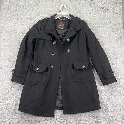 Coogi Women's Black Long Sleeve Double Breasted Trench Coat Size Large