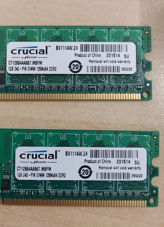 2x Crucial 1GB DIMMS Modules 2GB total CT12864AA667.M8FM untested FREEPOST UK✅ - Image 2 of 4