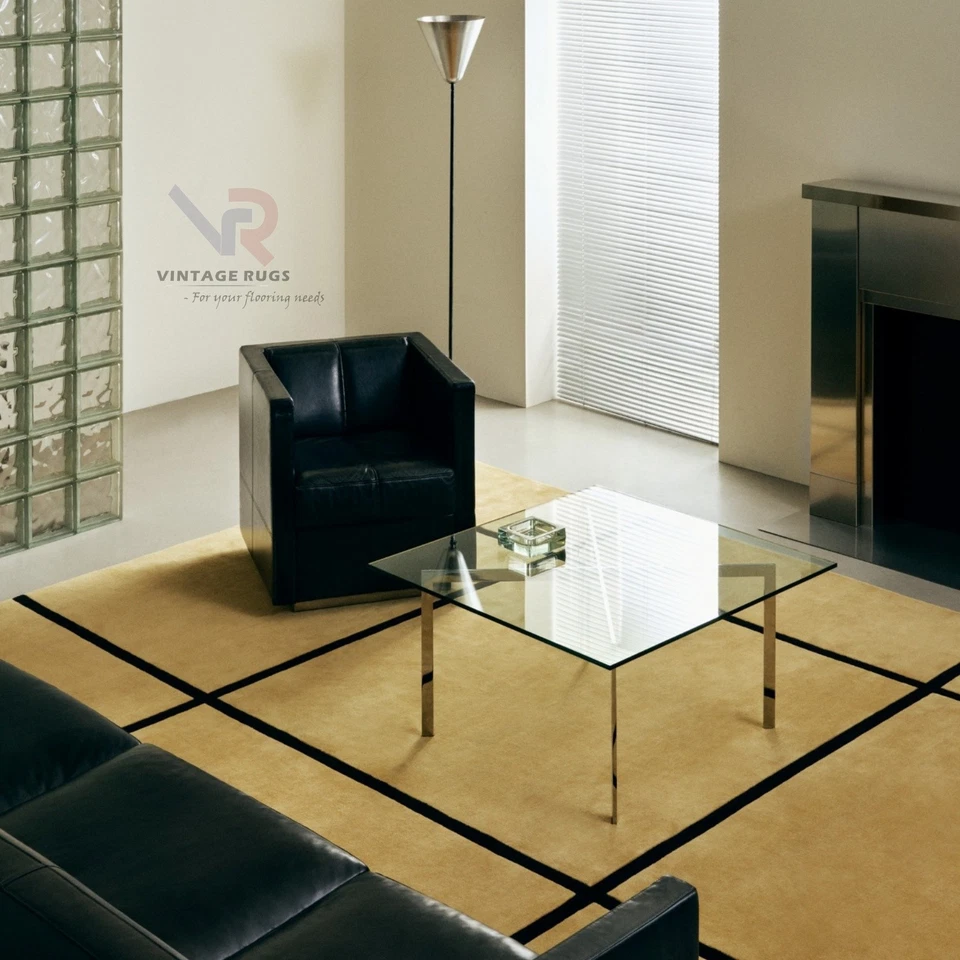 Alfombra de lana amarilla pabellón 8x10 acolchada a mano - Alfombra moderna para sala de estar hecha a mano Foto 2 de 4