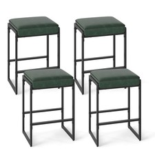 26" Bar Stools Set of 4 w/Faux Leather Upholstered Seat, Metal Legs, Footrests