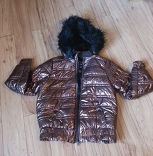 Girl Coat Urban Republic Puffer Jacket Metallic Bronze w/Black Fur Collar Size M
