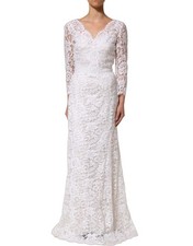 Dolce & Gabbana White Cotton Floral Lace Long Gown Women's Dress