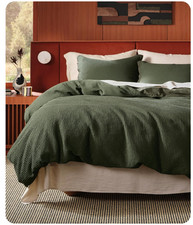 Bedsure Cotton Duvet Cover Full - 100 Cotton Waffle Weave Olive Green Queen