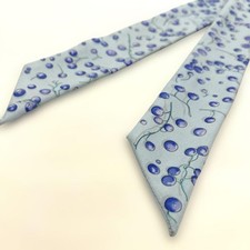 HERMES Twilly Scarf Used Red Berries Blue Silk 5cm x 86cm