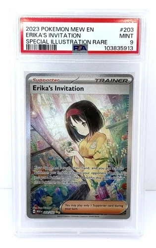 2023 POKEMON MEW EN-151 SPECIAL ILLUSTRATION RARE #203 ERIKA'S INVITATION PSA 9