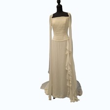 Pronovias Sandalina Wedding Dress Size 8 Ivory Ruched Bridal Gown Train