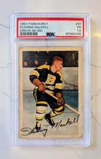 1953-54 Parkhurst Hockey FLEMING MACKELL Error No Bio Graded PSA 1.5 FR🔥Bruins