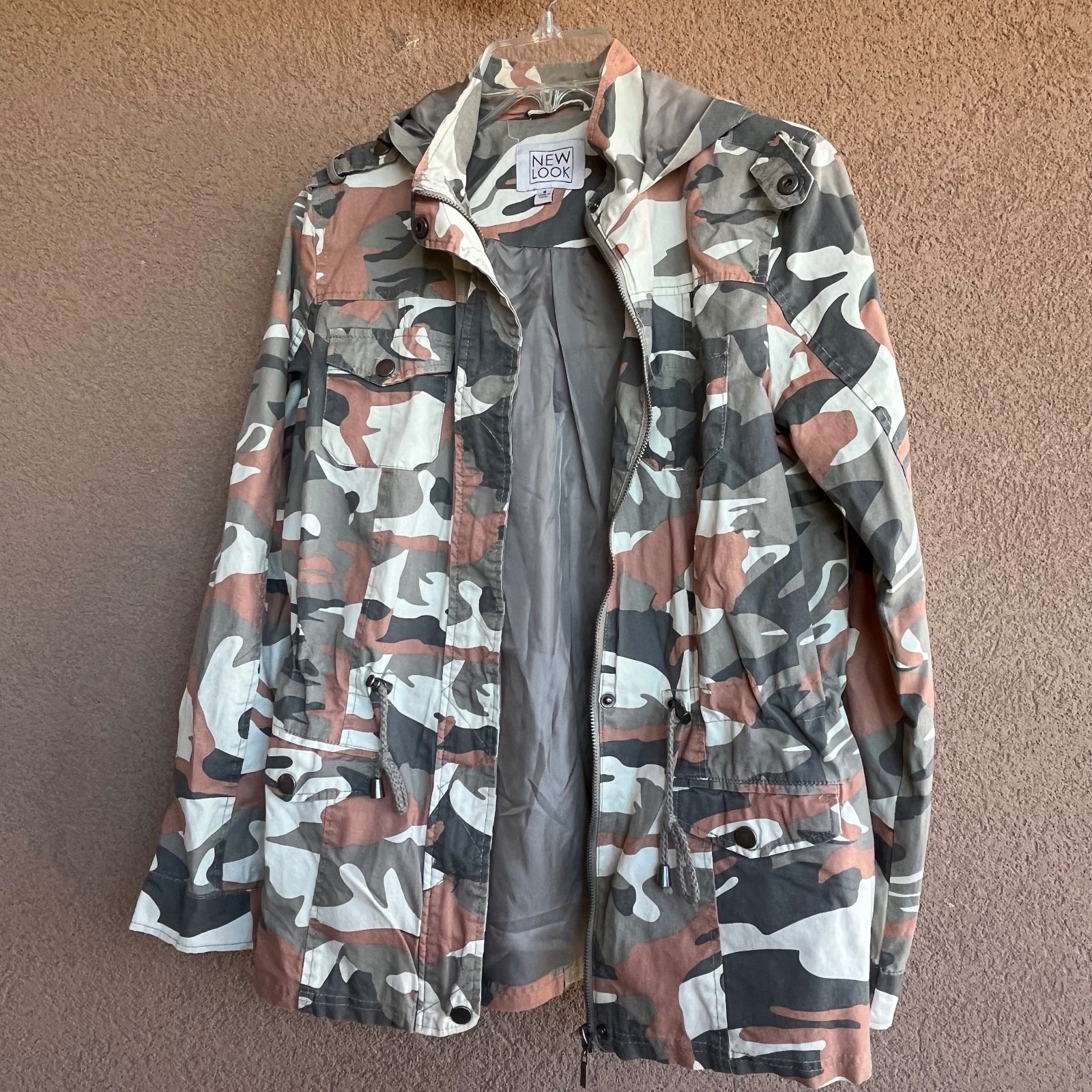 Chaqueta Parka New Look Camuflaje Con Capucha Mujer Utilidad Militar Carga Exterior S