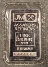 Johnson Matthey 1980's Sealed 5 grams BLANK BACK  .999 Silver Bar S/N 077023