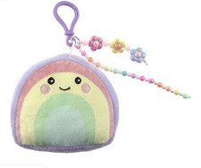 Rainbow Plush Key Chain Bag Charm Beaded Accent Multicolor Polyester