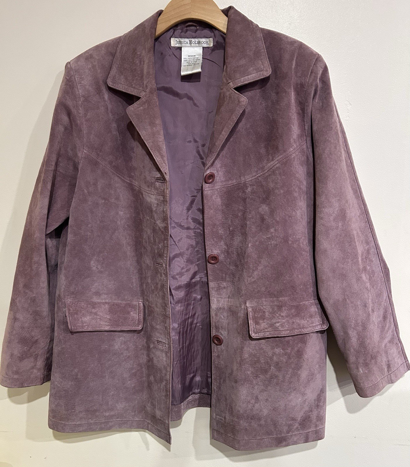 VTG 90s y2k Jessica Holbrook Trench Leather Suede Button Coat Med Grunge Boho