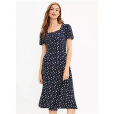 LOFT Size 6 Floral Cinched Midi Dress Sweetheart Neck Side Slit Blue Feminine
