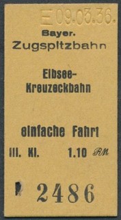 GERMANY Railway ticket 1936 3Kl Eibsee Kreuzeckbahn QYF2007