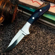 Gift-Ready 8.1" Damascus / Steel Knife Full Tang Hunt it Hunt + Leather Sheath