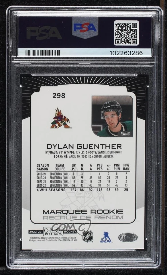 2022-23 O-Pee-Chee Platinum Pond Hockey Variants Dylan Guenther PSA 9 Rookie RC - Image 2 of 2