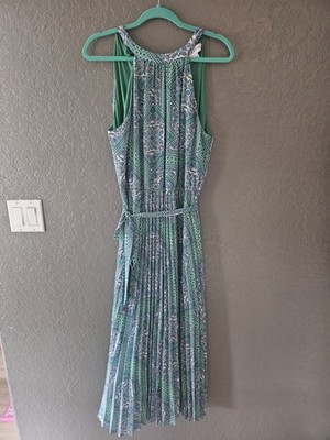 Paisley Halter Maxi Dress Pleated Blue Green Floral Summer Wedding Guest Dress L