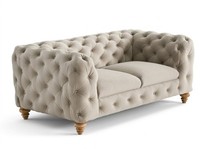 Beiges 2-Sitzer-Sofa Aus Stoff Gestepptes Sofa Chesterfield PolstermöBel