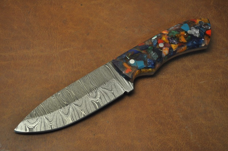 Custom Handmade Damascus knife With Awesome Resin Handle With Sheath 107