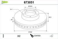 2X Bremsscheibe Coated Valeo 673051 FüR Volvo V60 1 155 V70 3 135 S60 2 134 S80