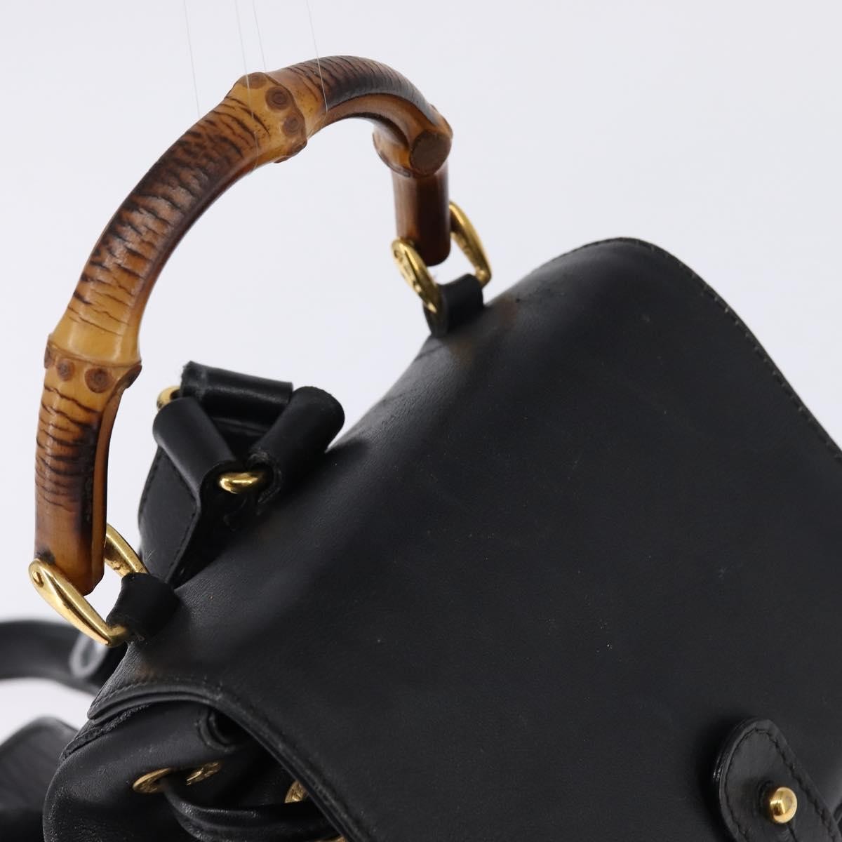 GUCCI Bamboo Backpack Leather Black Gold 003 1705 0030 Auth 