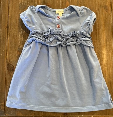 Matilda Jane Ruffle Dress 12-18 Month Blue Cotton Red And White Striped Buttons