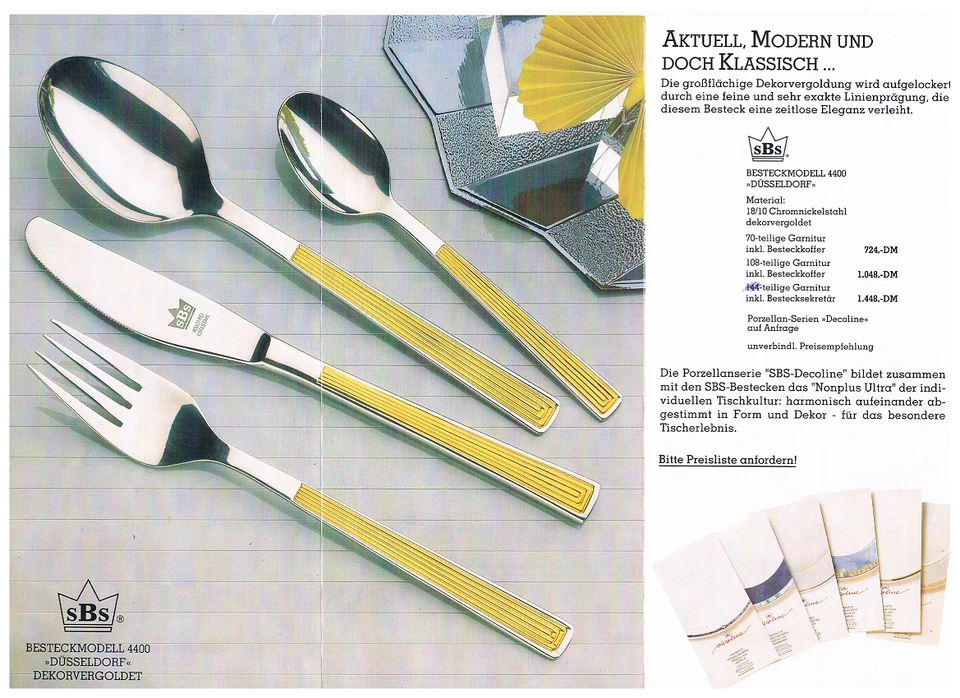 SBS 70-teiliges Besteck Modell 4400 "Düsseldorf"  Chromnickelstahl DEKORVERGOLDE - Bild 4 von 4