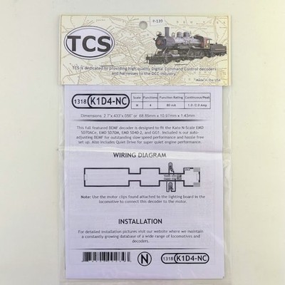 TCS 1318K1D4-NC N Scale BEMF Decoder