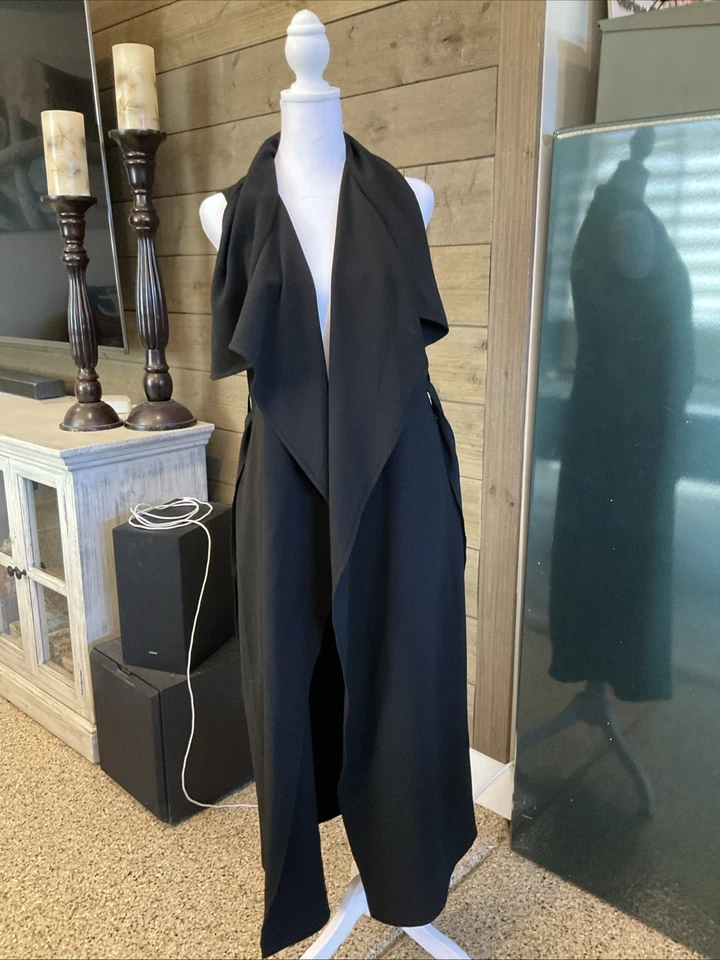 Maxi Chaleco GUESS Para Mujer Negro Cuello Longline Sin Mangas con Bolsillos Talla XS