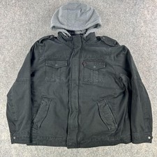 Levis Jacket Mens XL Black Military Denim Hooded Lined Insulated Sherpa Liner