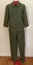 ALFRED DUNNER PANT SUIT JACKET 12 PANTS 10 GREEN UNLINED 3/4 SLEEVES POCKETS