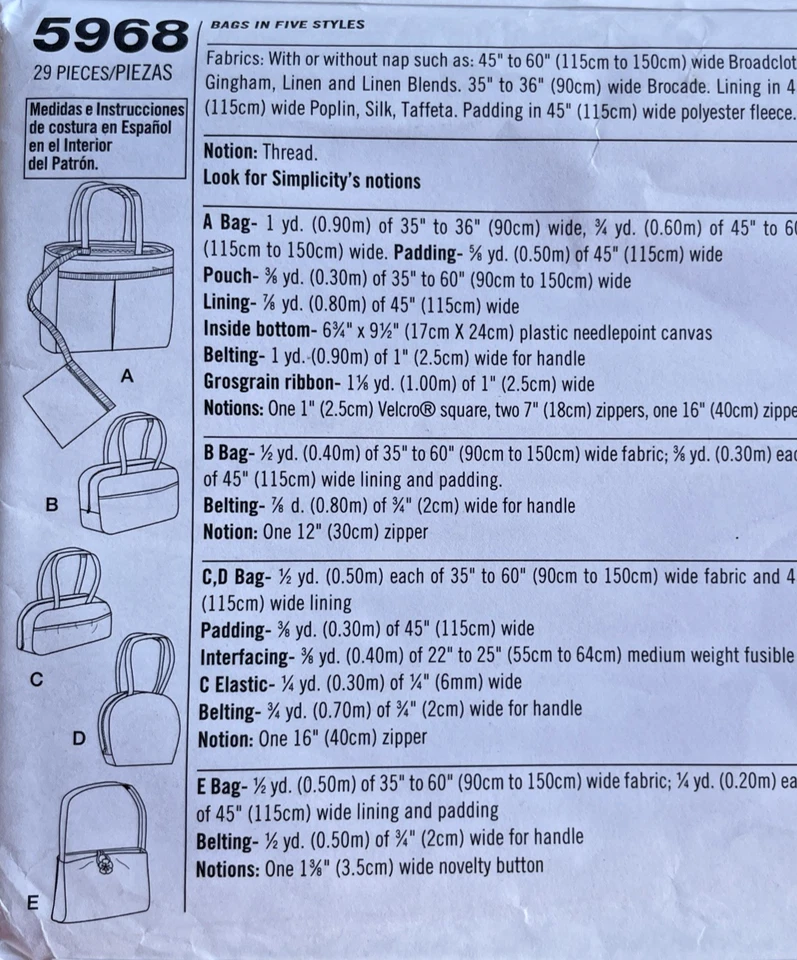 Sewing Pattern #5968 Bags with Five Designs Factory Fold - Image 3 of 3