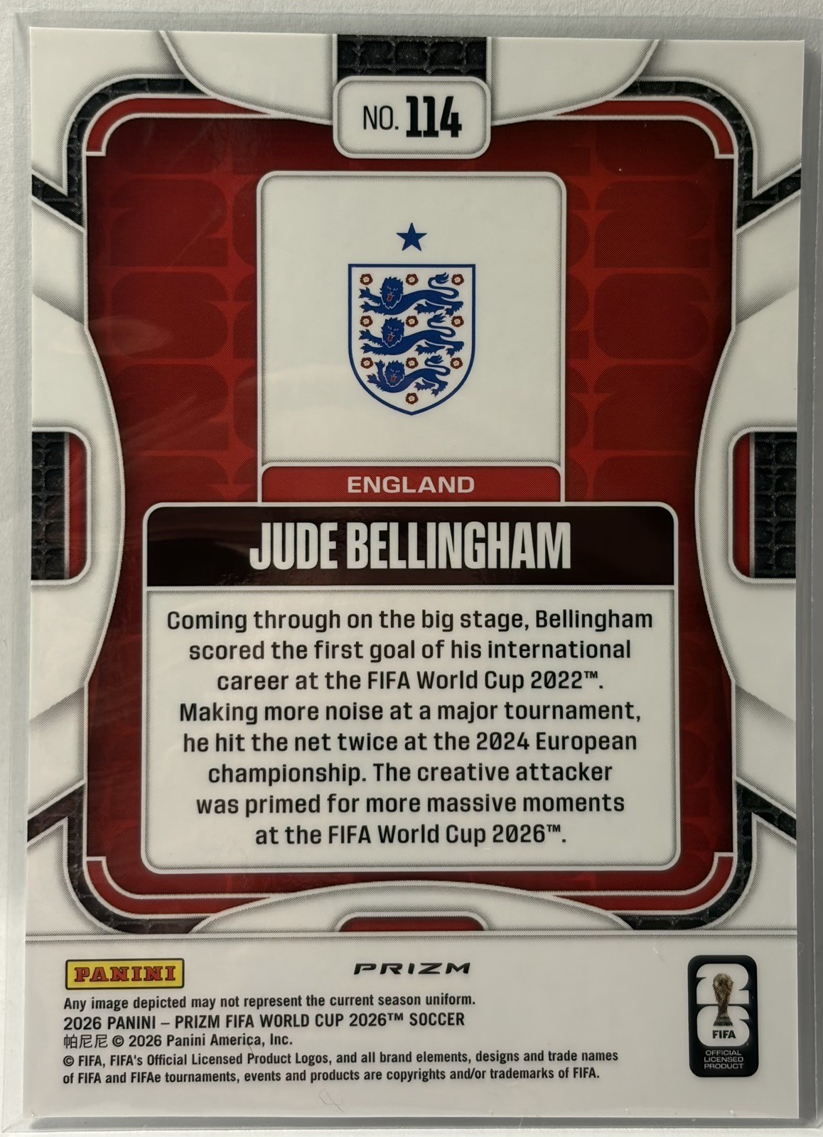 2026 Panini Prizm FIFA World Cup Jude Bellingham #114 England Silver view 2