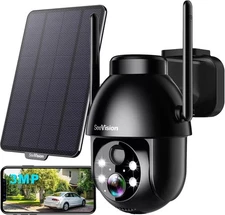 Solar Security Cameras Wireless Outdoor, 2K Battery Powered PTZ WiFi Black