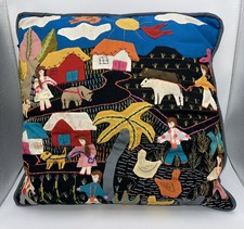 Colorful Handcrafted Patchwork Pillow With Folk Art Design