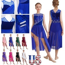 Girls Lace Patchwork Lyrical Contemporary Ballroom Party Dress Stage Performance