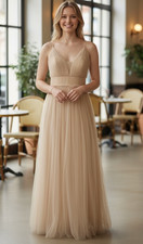 Revelry Blush Tulle Maxi Dress 8 Bridesmaid Formal Gown Mesh Overlay Spaghetti