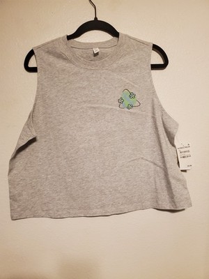 BP Nordstrom Womens L Crop Tank Top Gray Earth Graphic Boxy NWT Casual