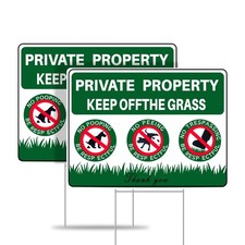 2PCS Keep Off Grass Sign with Metal Stake,16" X 12" Double Sided Stay Off Law...