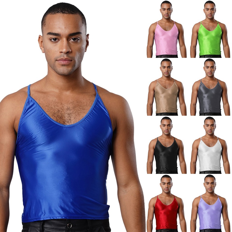 Hombres Brillante Elástico Camisola Prendas para el torso Cortas Chaleco para Culturismo Gimnasio Deportes Camisetas