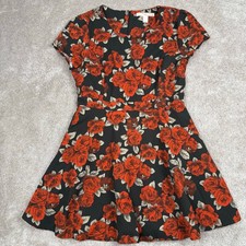 Black Red Rose Floral Mini Dress Size L Skater Romantic Grunge Forever 21