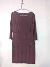 Tahari Arthur S Levine Tiered Dress Size 16 Maroon Layered 3/4 Sleeve Stretch