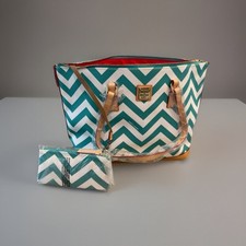 Dooney  Bourke Chevron Authentic Large Green White Tote/Purse