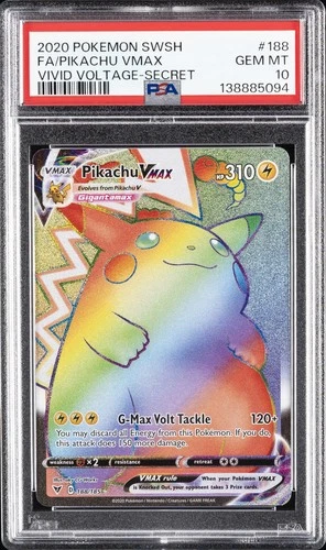 2020 POKEMON SWORD & SHIELD VIVID VOLTAGE SECRET FULL ART/PIKACHU VMAX PSA 10