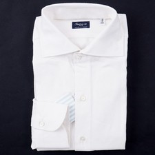 Camisa de Vestir Finamore Napoli Crema Extra Suave Carlo Riva Algodón y Seda 16 Nueva con Etiquetas