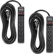 2-Pack Surge Protector Power Strip, 25ft Cord, Flat Plug, 15A, UL Listed
