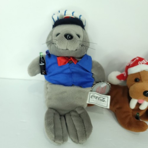 Lot of 3 Coca Cola Bean Bag Plush Seal Scarf Blue Suit Walrus Xmas Hat w/ Tags - Picture 2 of 7